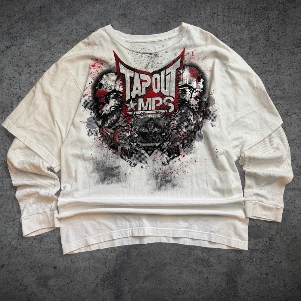 Vintage 2000's Tap Out MPS Thermal Sleeves T-Shirt Size 2XL Skate MMA Goth Y2K